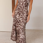 Taylan Brown Deep V Neck Midi Dress