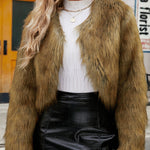 Stylish Long Sleeve Short Casual Faux Fur Jacket