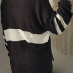 Fashionable Patchwork V-neck Long-sleeved Knitted Sweater