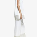 Simple But Not Simple Sequin Trim High Neck Sleeveless A-line Top