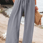 Cotton linen wide-leg drawstring beach pants casual pants