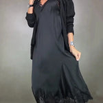 Fashionable V-neck Suspender Lace Splicing Casual Midi Dress