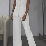 Solid Color Elegant Sleeveless Vest & Suit Pants Two-Piece Set
