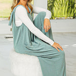 Green Pockets Oversized Ribbed Wide Leg Jumpsuit