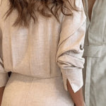 Long Sleeves Loose Split-Joint Split-Side V-Neck Maxi Dresses Shirt Dress