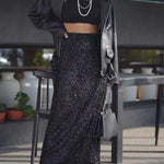 High Waist Sparkle Floor Length Sequin Skirt