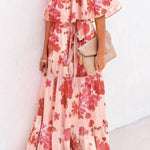 Chest Wrap Printed Full Skirt Dress