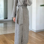 Casual Lapel Shirt & Lace-Up Two-Piece Overskirt Set