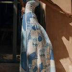 Unique Print Back Tie-up Slip Flared Maxi Dress