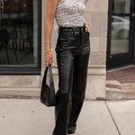 Hudgens Faux Leather High Rise Pocketed Loose Stretch Pants