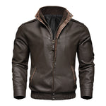 Men's Vintage Double Collar Leather Long Sleeve Zip Fly Bomber Jacket
