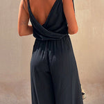 Wrap V Neck Tie Shoulder Slit Irregular Cami Jumpsuit