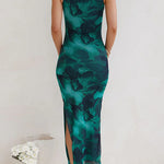 Margovil Sleeveless Side Slit Printed Bodycon Midi Dress