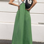 Margovil V Neck Color Block Sleeveless Maxi Swing Dress
