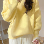 Long Sleeves Loose Solid Color Round-Neck Pullovers Sweater Tops