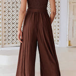 Sleeveless Spaghetti Strap V-Neck Gathered Wide-Leg Jumpsuit