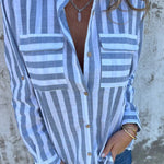 Striped Print Casual Pocket Shirt Top