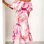 Floral Print Elegant Puff Sleeve Tie-Waist Midi Dress