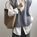 Knitting Irregularity Solid V-Neck Vest