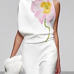 Loose Sleeveless Floral Printed High Neck Vest Top