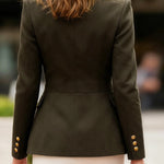 Long Sleeves Buttoned Pleated Pockets Solid Color Stand Collar Outerwear