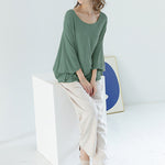 Vintage Loose Round-Neck Batwing Sleeves Shirts