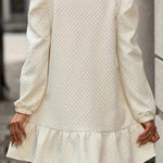 White Grid Textured Ruffle Hem Mini Dress