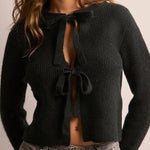 Solid Color Loose Long Sleeve Lace-up Knitted Cardigan