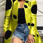 Long Sleeves Loose Pleated Polka-Dot Split-Joint Round-Neck Outerwear