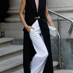 Loose Sleeveless Split-Joint Deep V-Neck Vest Outerwear