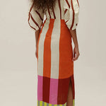 Margovil Knot Front Cut Out Puff Sleeves Side Slit Printed Midi Dress