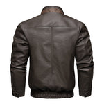 Men's Vintage Double Collar Leather Long Sleeve Zip Fly Bomber Jacket