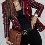 Margovil Double Breasted Open Front Plaid Blazer Jacket