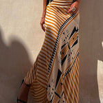 Margovil High Waist Stripes Splice Printed Maxi Irregular Skirt