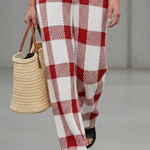Women's Minimalist Checkered Knit Loose-fitting Jumpsuit