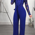 Off-the-shoulder lace wide-leg jumpsuit