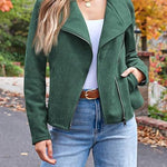 Zip Up Pocketed Faux Suede Moto Jacket