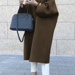 Long Sleeves Loose Solid Color Collarless Woolen Coat