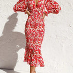 Rowena Floral Bishop Sleeve Smocked Midi Dress