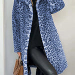 Leopard Print Lapel Long Sleeve Mid-length Plush Coat
