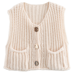 Pocket Sleeveless Cropped Knitted Cardigan Vest