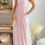 Leopard Print Floor Length Sleeveless Dress With Pockets