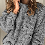 Lazy style thick needle hollow loose round neck sweater
