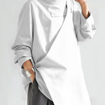 Long Sleeves Loose Solid Color High Neck T-Shirts Tops