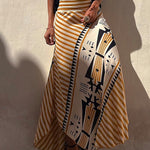 Margovil High Waist Stripes Splice Printed Maxi Irregular Skirt