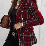 Margovil Double Breasted Open Front Plaid Blazer Jacket