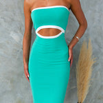 Strapless Cut Out Bodycon Midi Dress