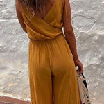 Wrap V Neck Tie Shoulder Slit Irregular Cami Jumpsuit