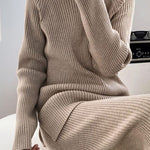 Urban Loose Solid Round-Neck Split-Side Sweater& Wide Leg Pants Suits