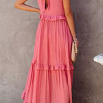 Vittoria Shirred Ruffle Tiered Maxi Halter Dress
